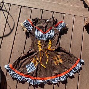 Sassy Sunflower Scarecrow Halloween Costume Spirit Brown and Plaid Dress